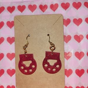 Red glittery paw print earrings